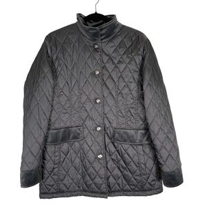 Vince Camuto Womens Large Quilted Gray Jacket Button Down Velour Velvet Trim